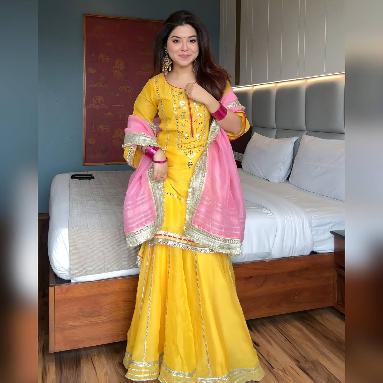 NAUMYA NEON YELLOW SHARARA SUIT SET