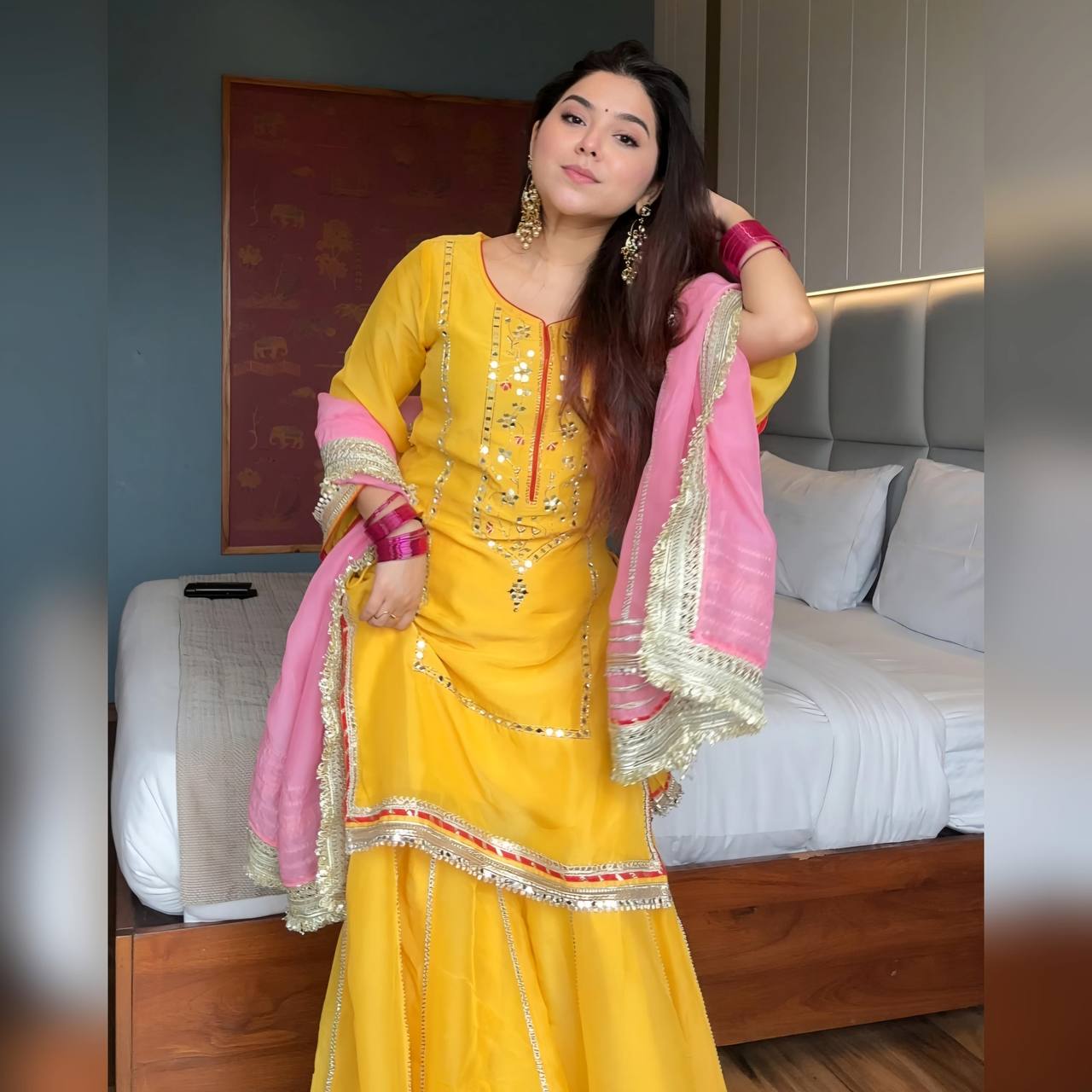 NAUMYA NEON YELLOW SHARARA SUIT SET