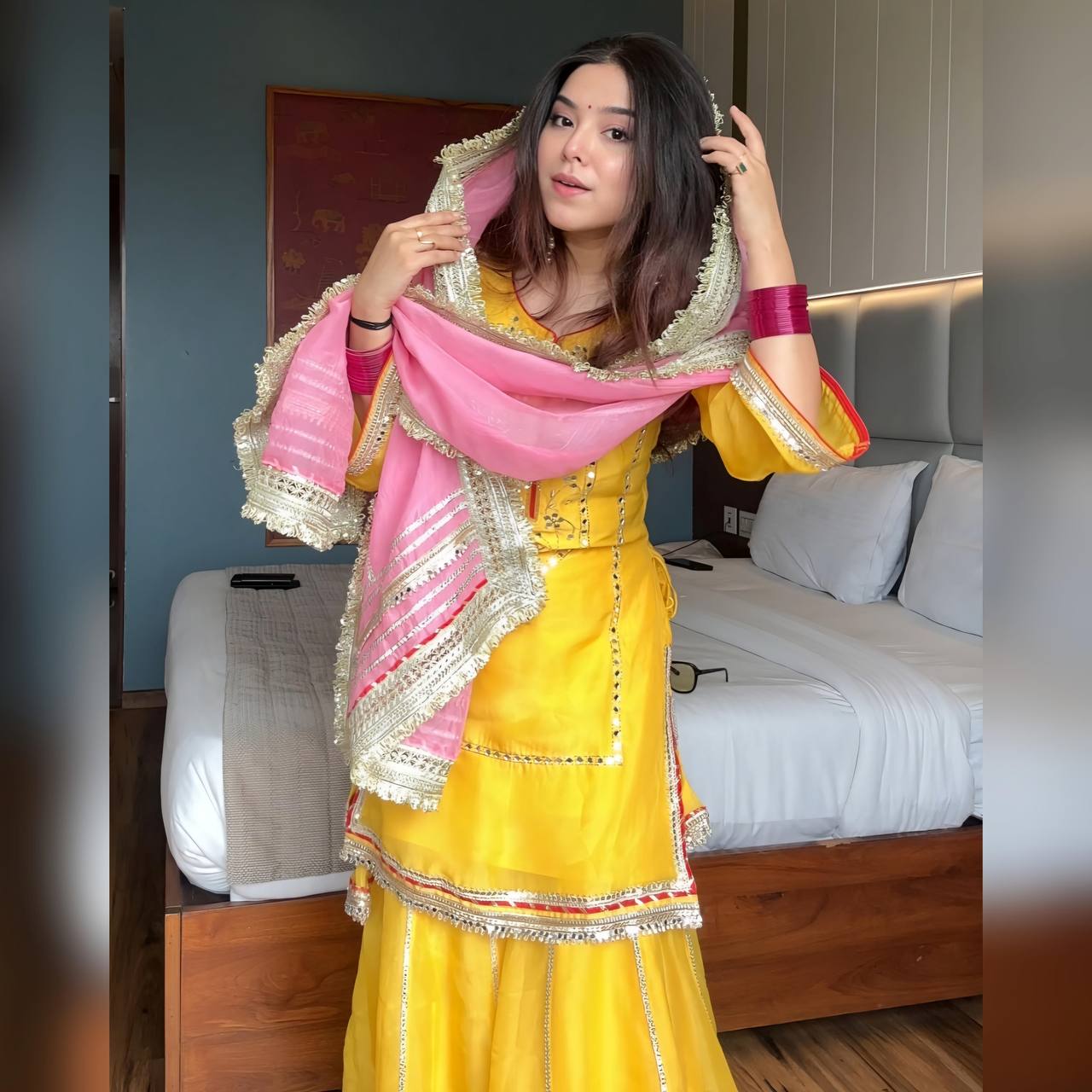 NAUMYA NEON YELLOW SHARARA SUIT SET