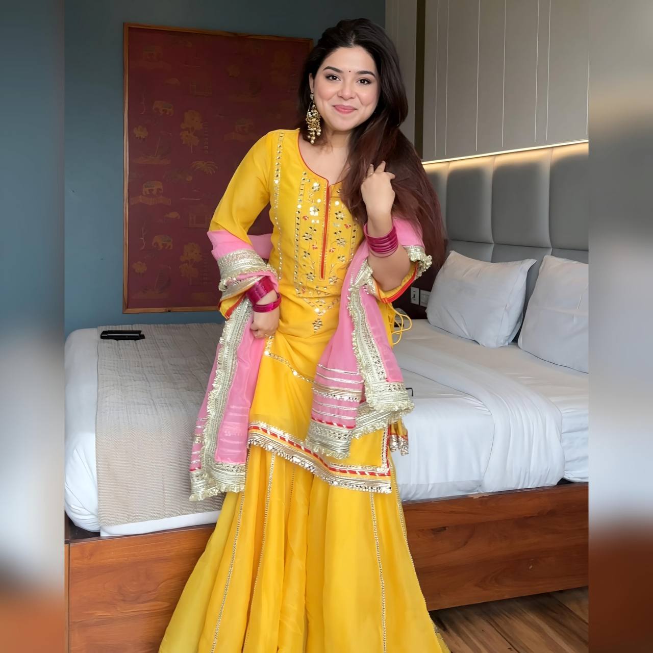 NAUMYA NEON YELLOW SHARARA SUIT SET