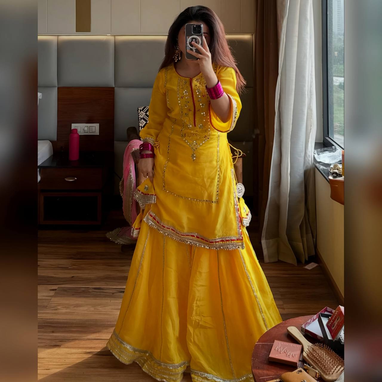 NAUMYA NEON YELLOW SHARARA SUIT SET