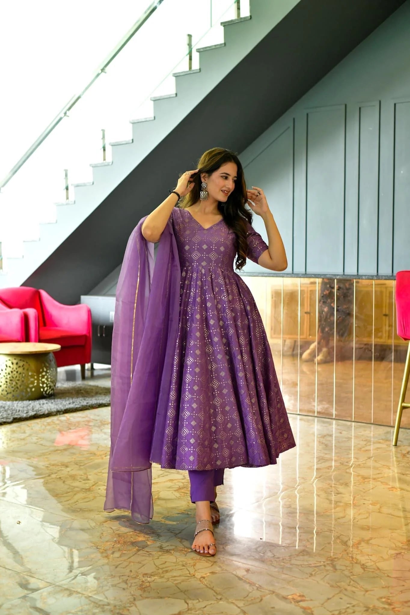 SAMELI PURPLE EMBROIDERED GEORGETTE SUIT SET