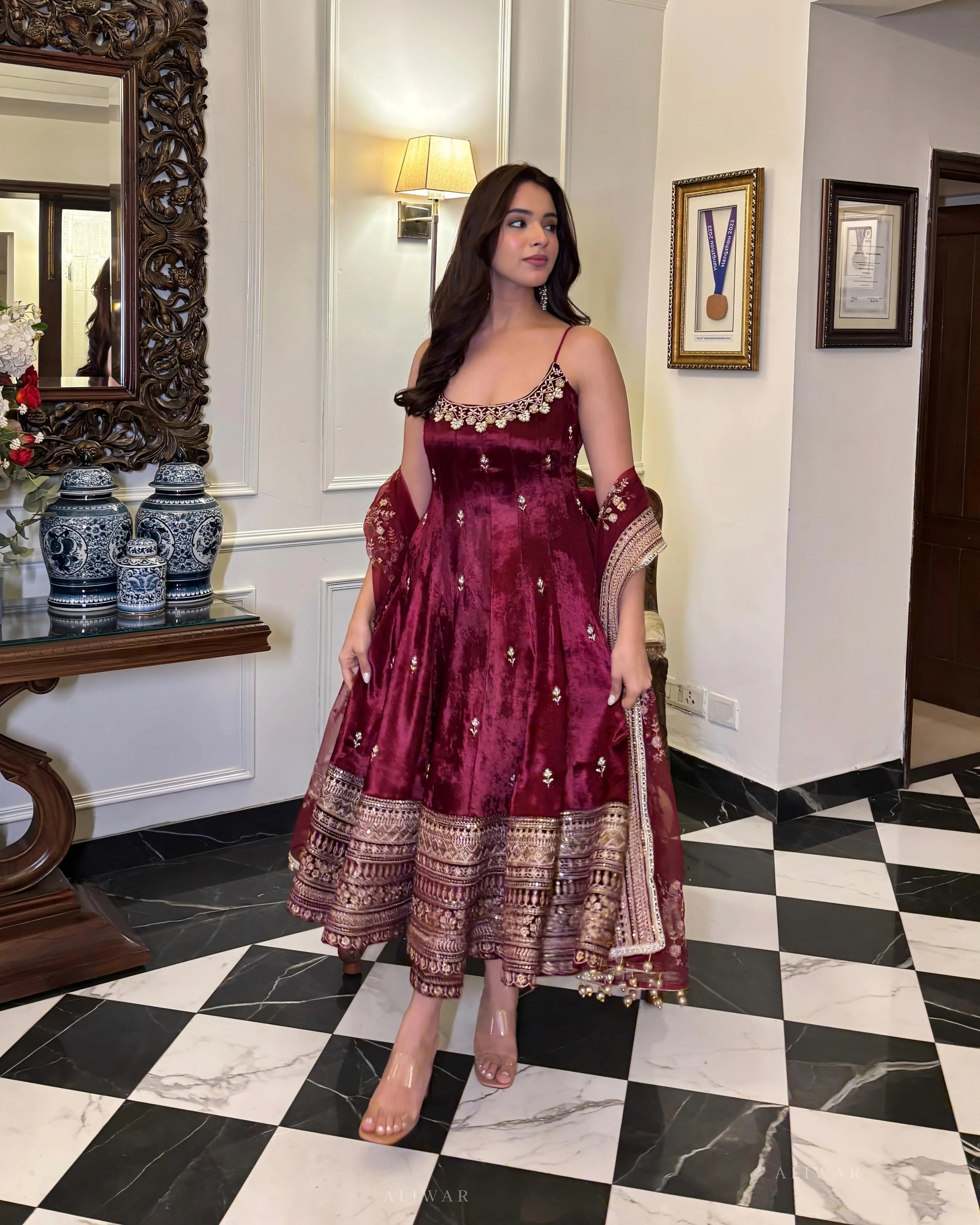 RANGREEZA MAROON ANARKALI SUIT SET