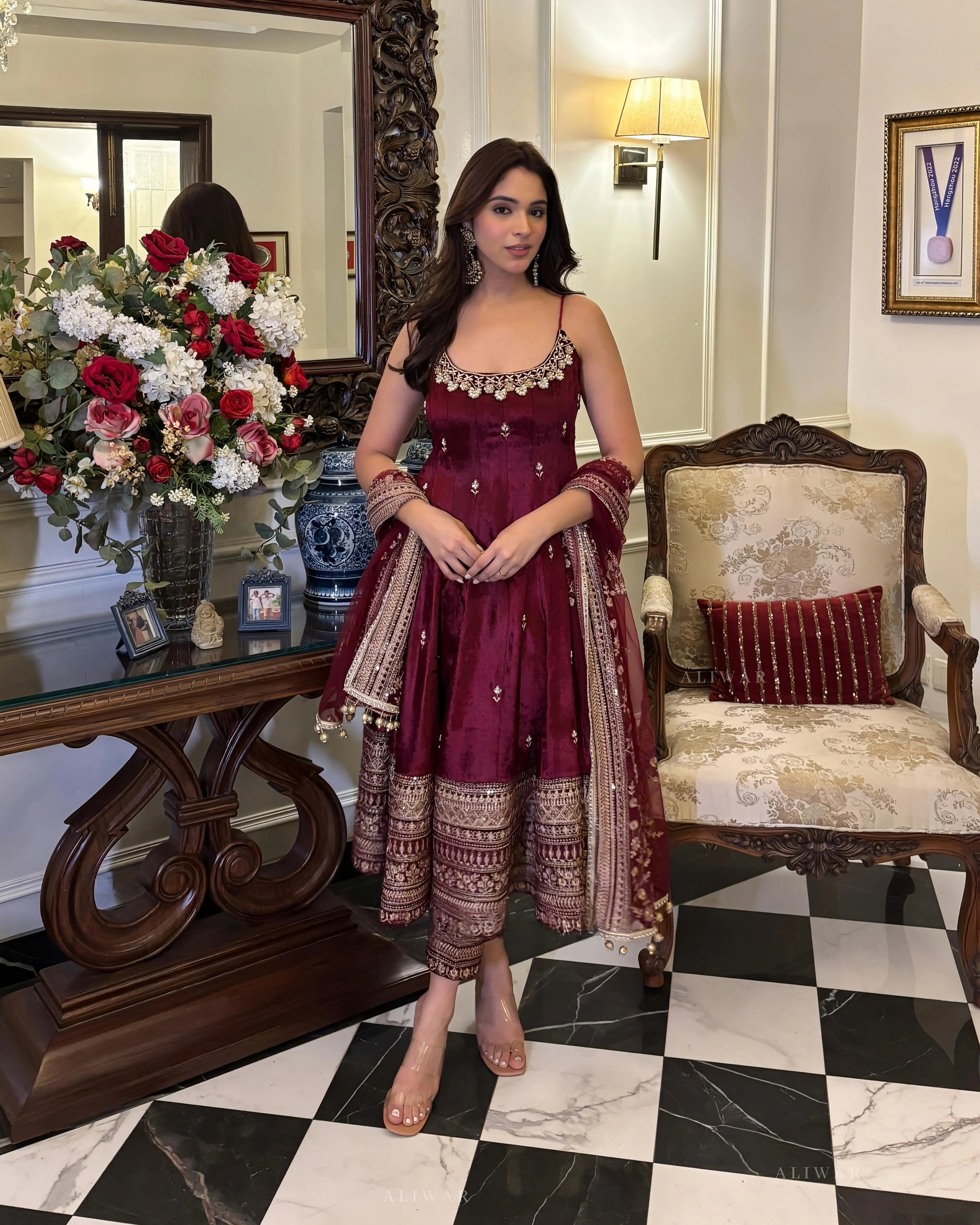RANGREEZA MAROON ANARKALI SUIT SET