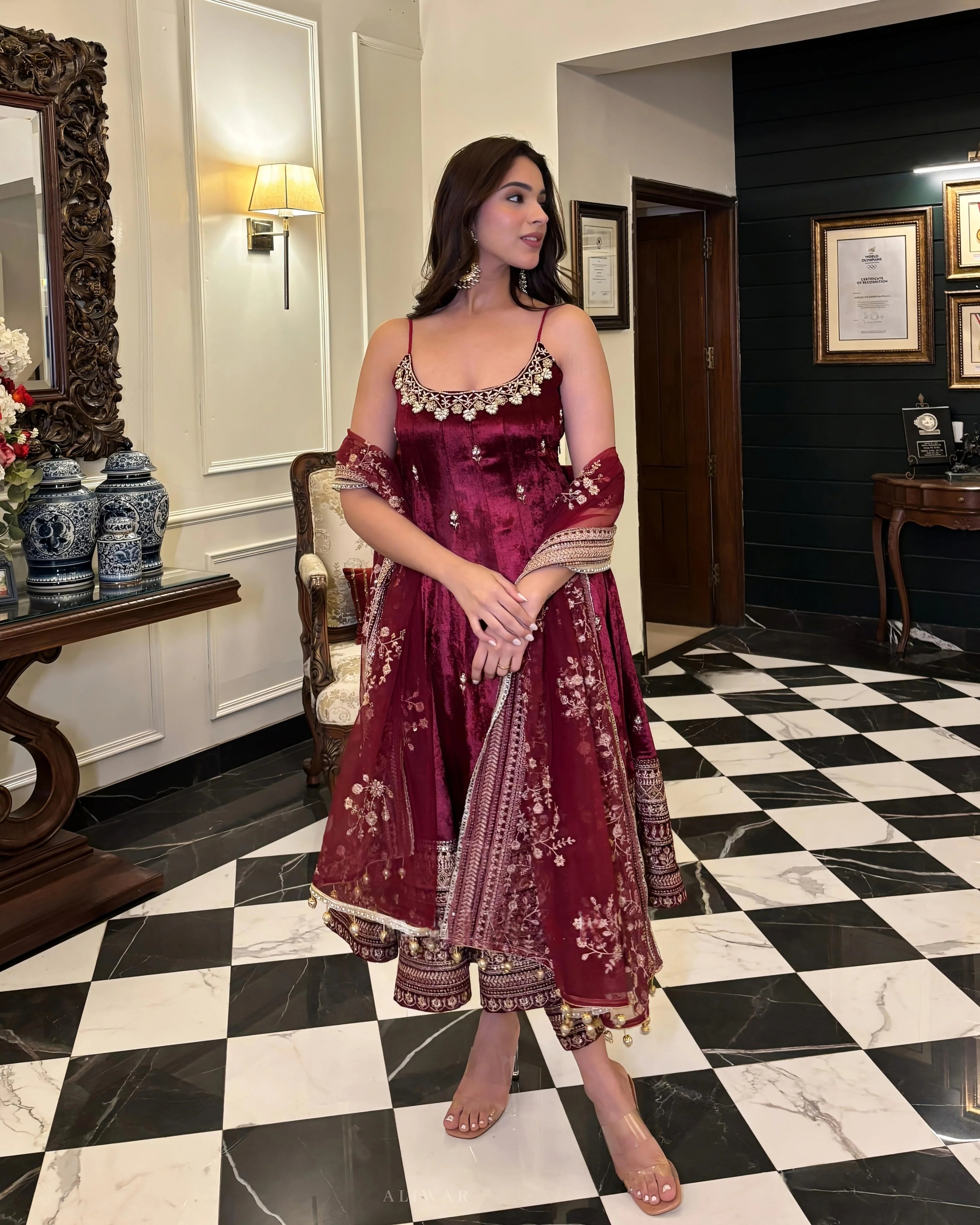 RANGREEZA MAROON ANARKALI SUIT SET