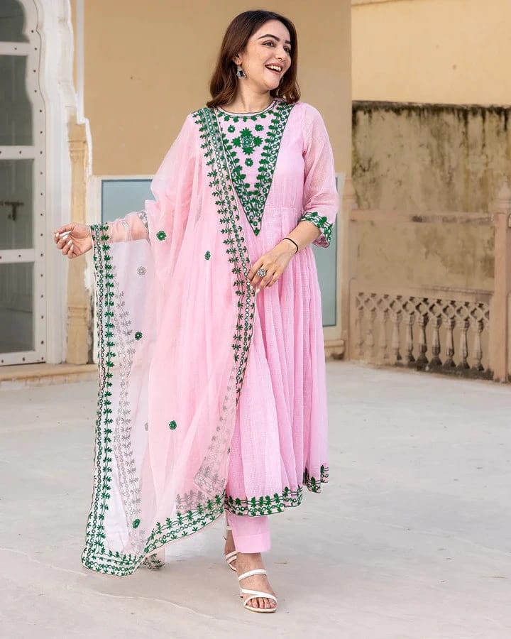 Blush Pink EMBROIDERED ANARKALI SUIT SET TD-BLUSH PINK.