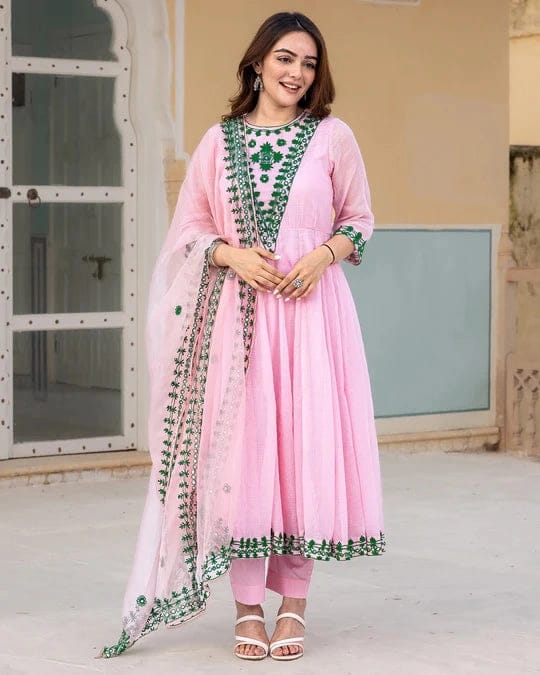 Blush Pink EMBROIDERED ANARKALI SUIT SET TD-BLUSH PINK.