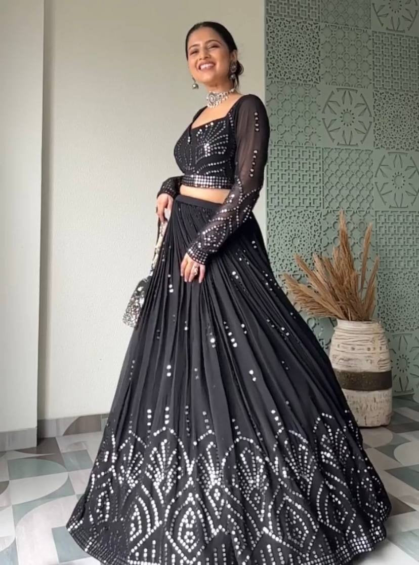 Black Colour & Sequence 9mm Work Embroidered Party Wear Lehenga choli-153