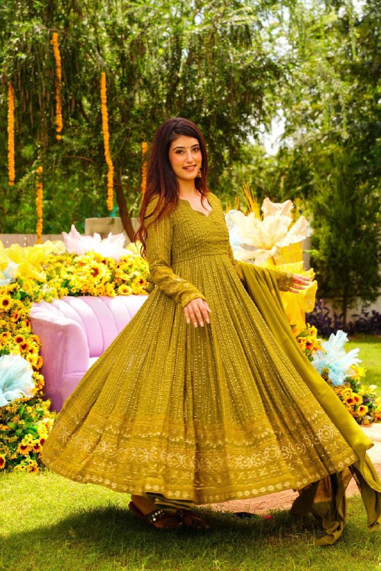 NIGHT ASHLEY MUSTARD COLOR GEORGETTE EMBROIDERED SUIT SET TD-120