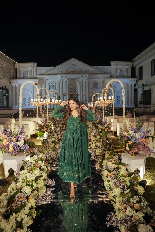 NIGHT STAR SENARA GREEN EMBROIDERED GEORGETTE SUIT SET TD-120