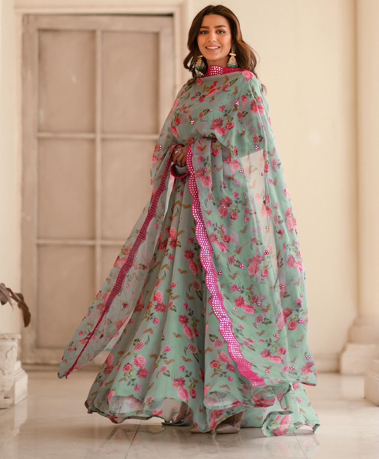 DESIGNER READYMADE GOWN AND Dupatta SINON FABRIC SUIT SET *TD-126*