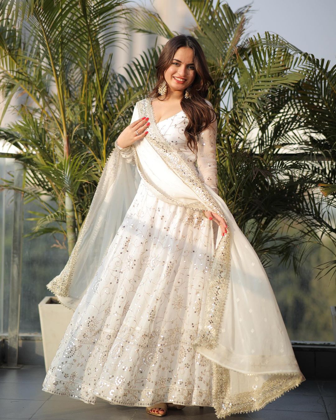 Trendy Off White Suit Set With Embroidery and Sequnce Work. TD128