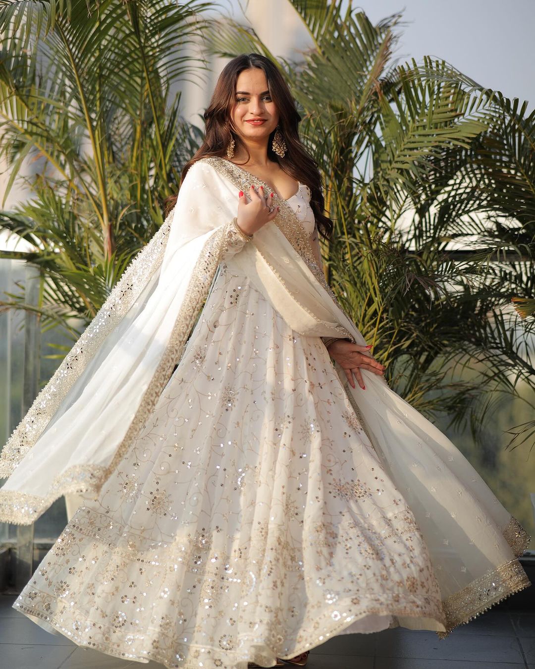 Trendy Off White Suit Set With Embroidery and Sequnce Work. TD128