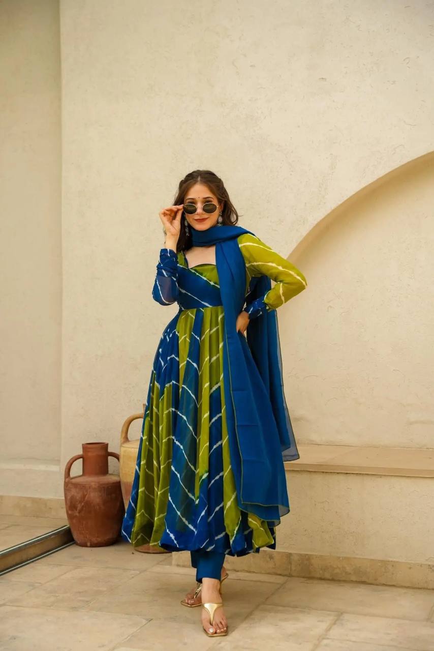 NEW TREDITIONAL BLUE & GREEN LEHERIYA SUITSET