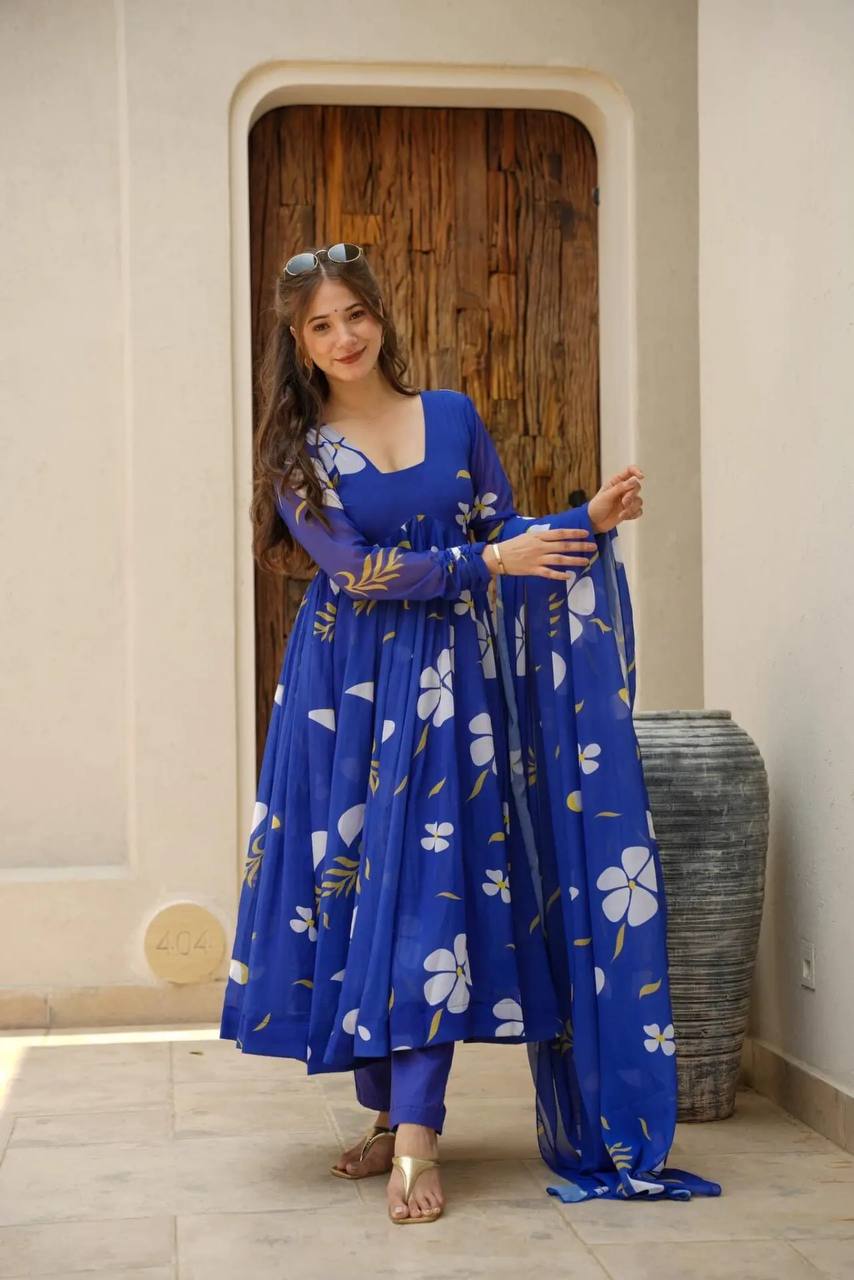 BLUE FLORAL GEORGETTE SET