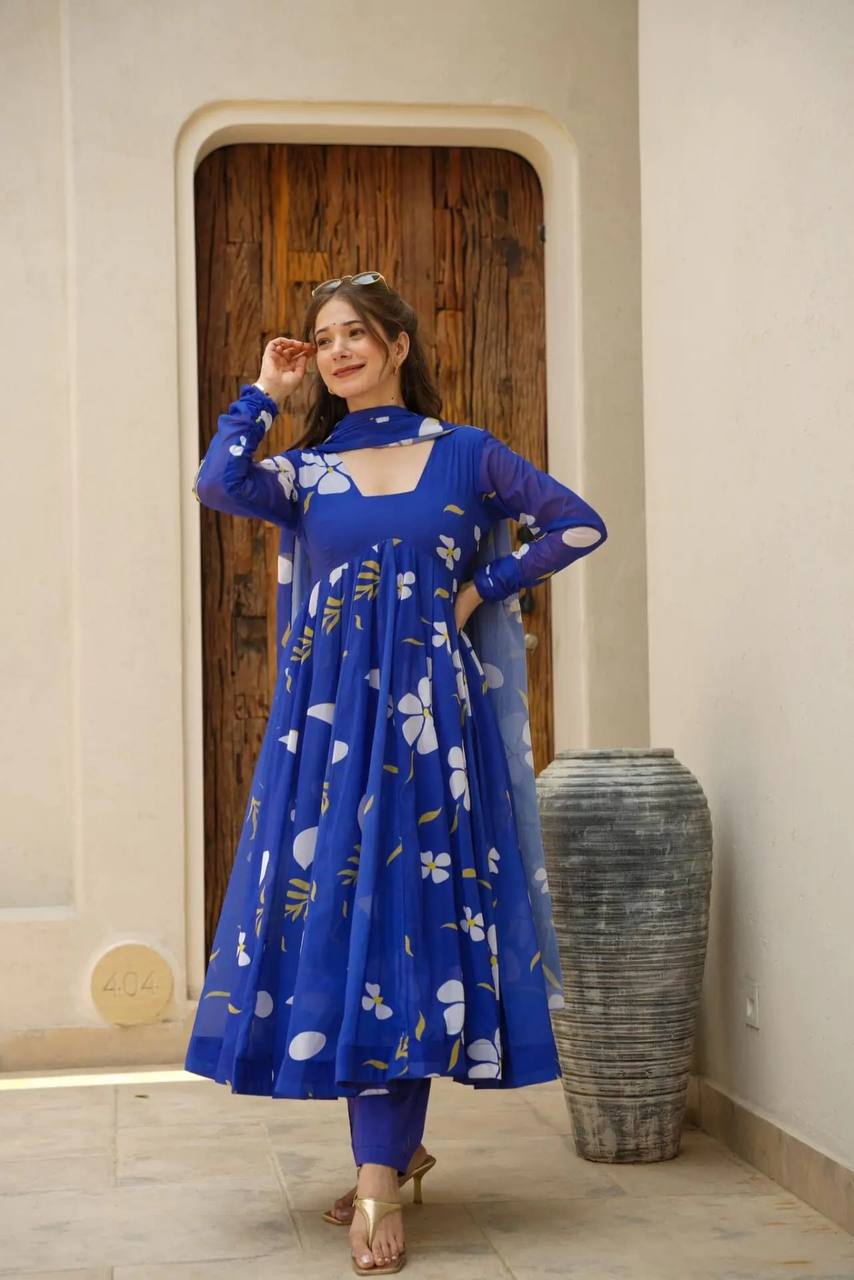 BLUE FLORAL GEORGETTE SET