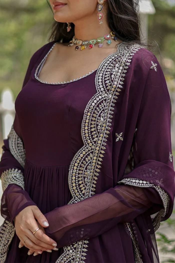 Attractive Party Wear Gorget with Embroidery Work Gown Has A Regular-fit And Is Made From High-Grade Fabrics And Yarn.G-38.