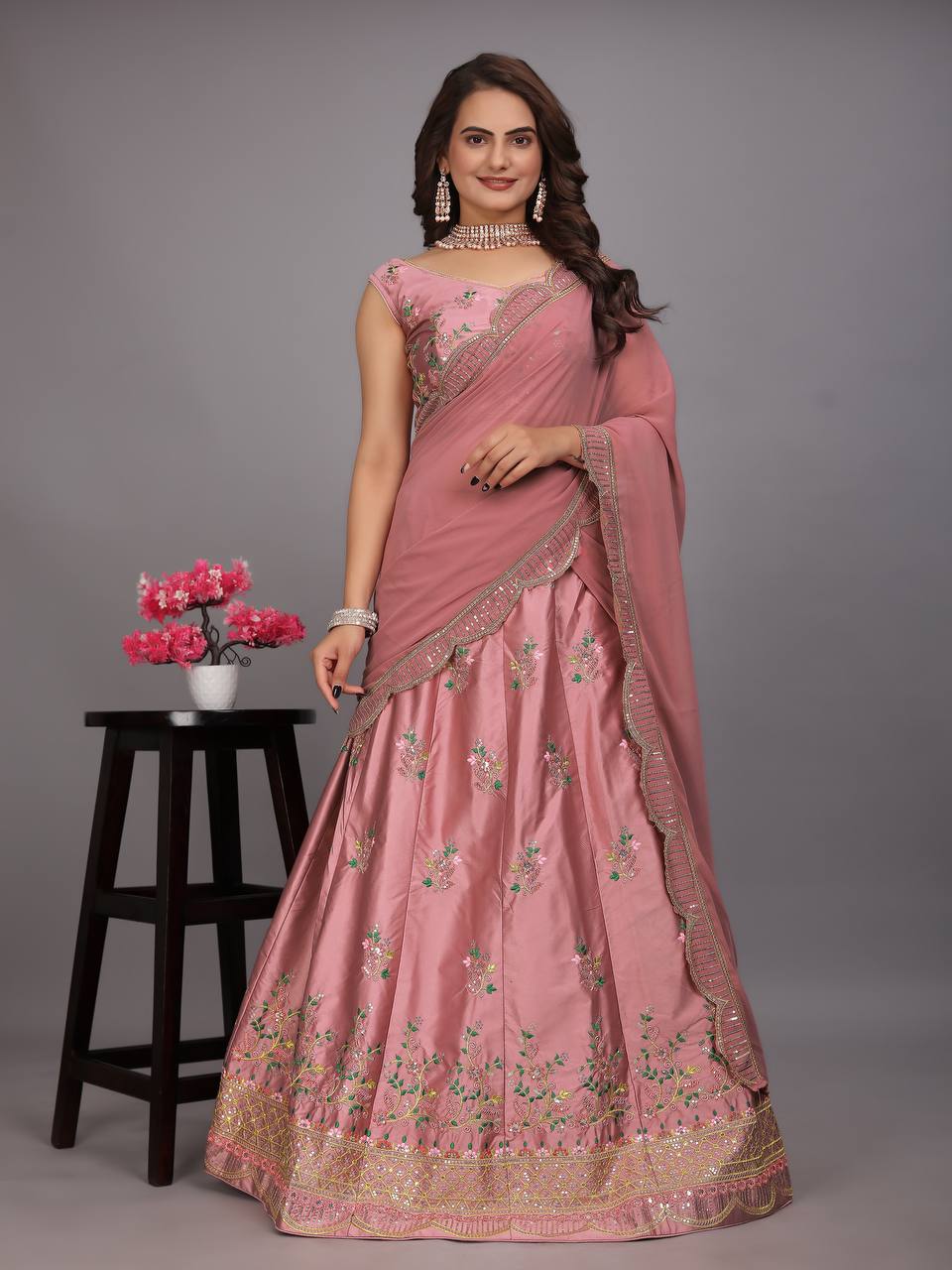 Embroidered Attractive Party Wear Silk Lehenga choli has a Regular-fit and is Made From High-Grade Fabrics And Yarn.L49