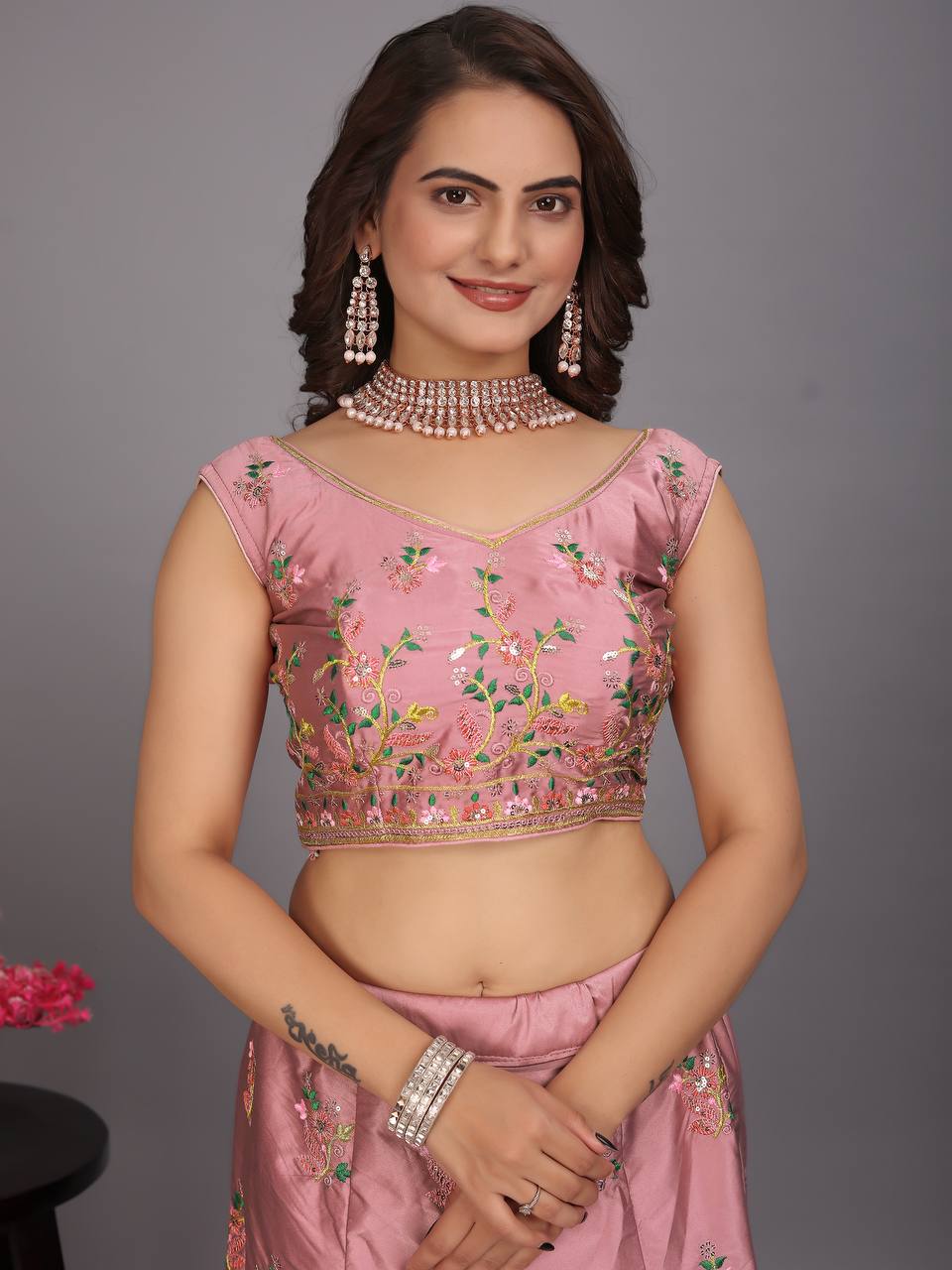 Embroidered Attractive Party Wear Silk Lehenga choli has a Regular-fit and is Made From High-Grade Fabrics And Yarn.L49