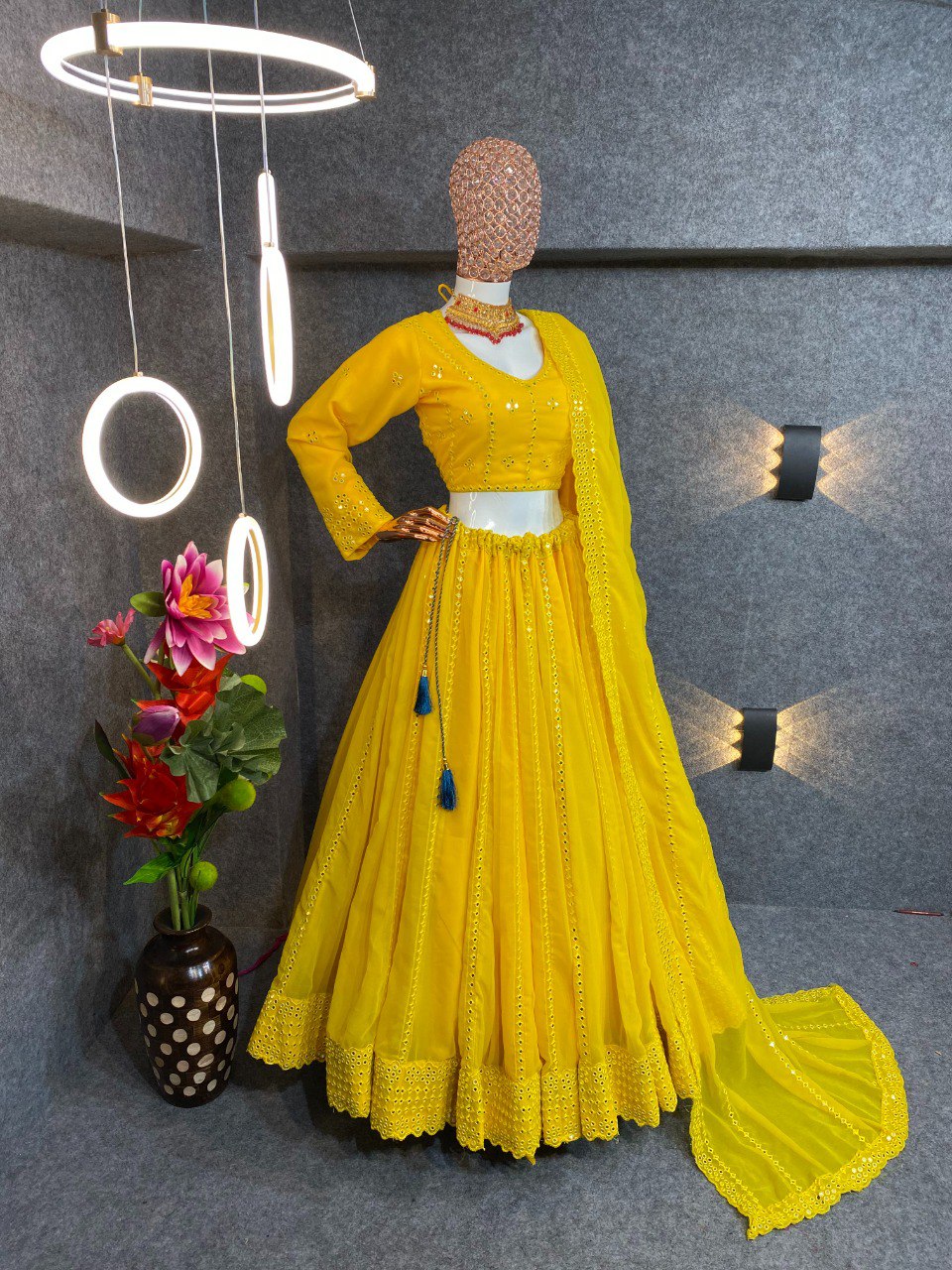 Lemon Yellow Colour Embroidered Attractive Party Wear Silk Lehenga choli LC-5002