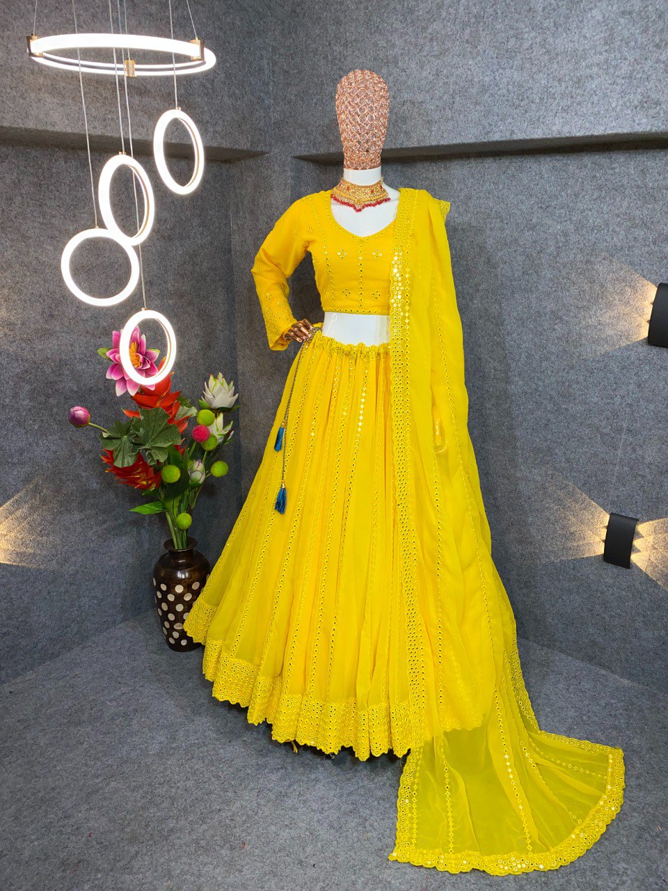Lemon Yellow Colour Embroidered Attractive Party Wear Silk Lehenga choli LC-5002
