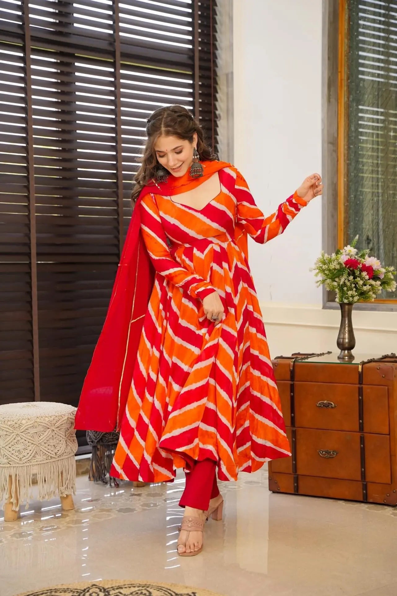 ORANGE LEHERIYA SUIT SET.TD-140