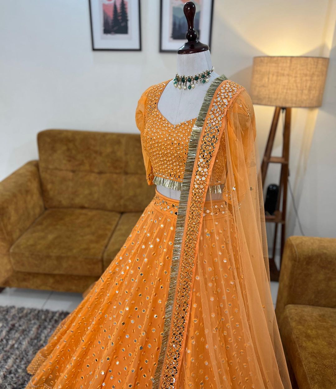 Orange Colour Embroidered Attractive Party Wear Silk Lehenga choli LC-5003