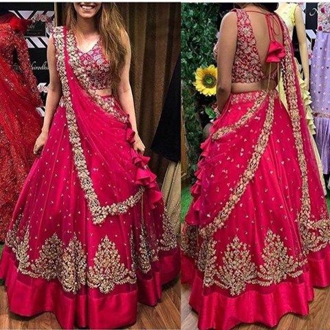 PINK COLORED PARTYWEAR DESIGNER EMBROIDERED NET WITH SILK MATERIAL LEHENGA CHOLI-LC249
