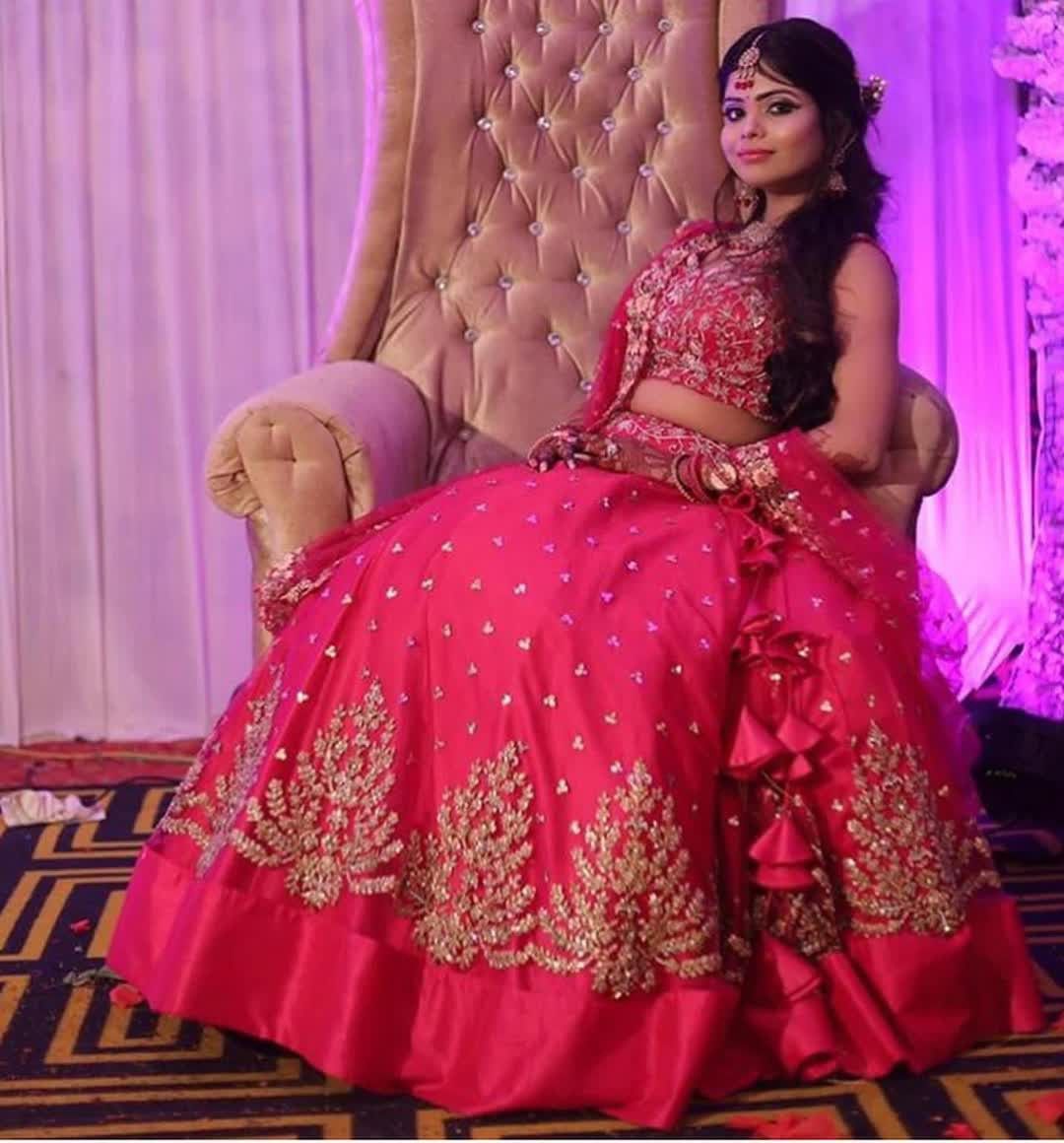 PINK COLORED PARTYWEAR DESIGNER EMBROIDERED NET WITH SILK MATERIAL LEHENGA CHOLI-LC249